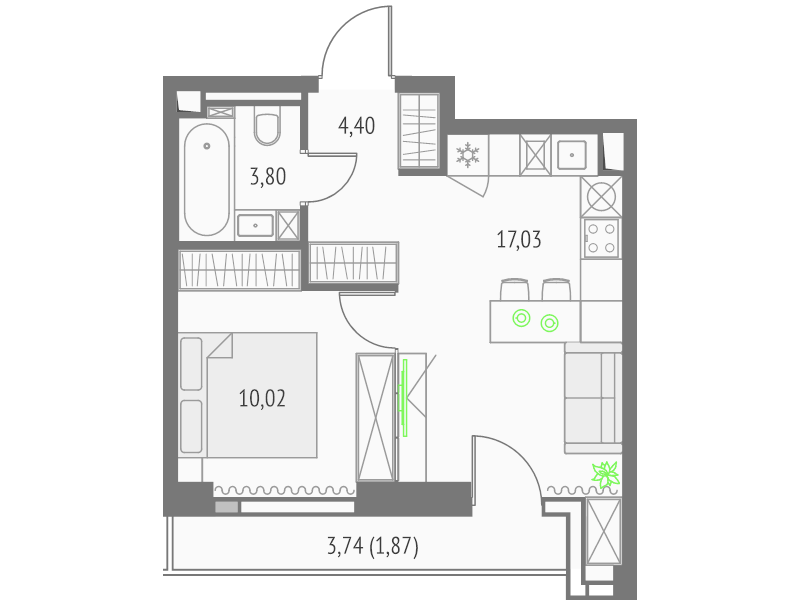 Студия 35,3 м²