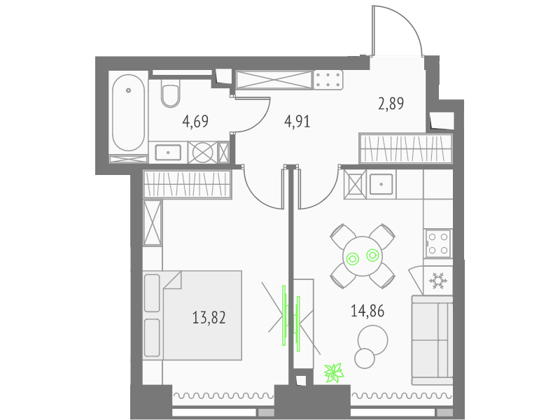 2 ккв (Евро) 41,2 м²