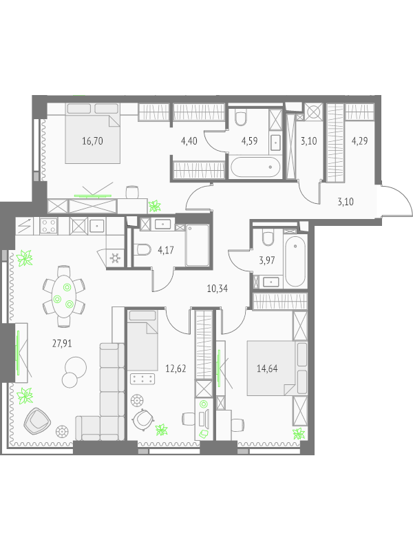 4 ккв (Евро) 109,8 м²