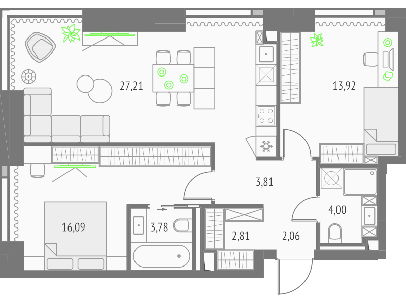 3 ккв (Евро) 73,7 м²