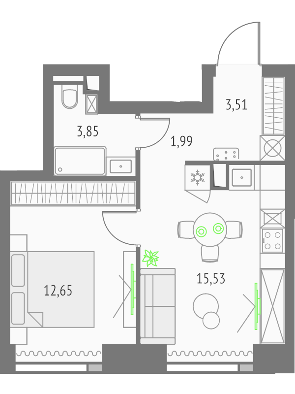 2 ккв (Евро) 37,5 м²