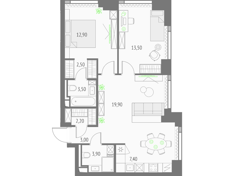 3 ккв (Евро) 68,8 м²