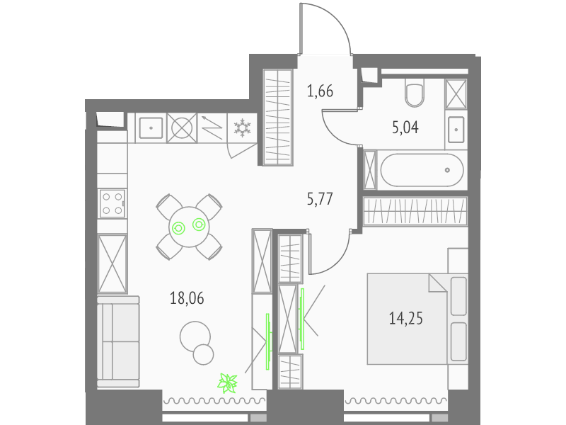 2 ккв (Евро) 44,8 м²
