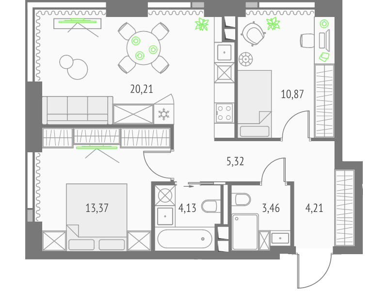 3 ккв (Евро) 61,6 м²