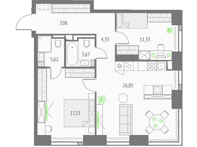 3 ккв (Евро) 73,3 м²