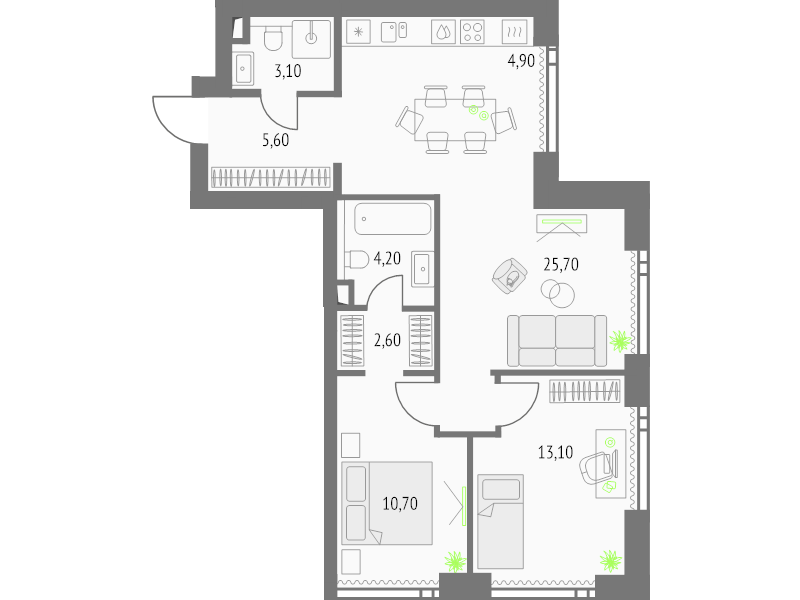 3 ккв (Евро) 70,9 м²