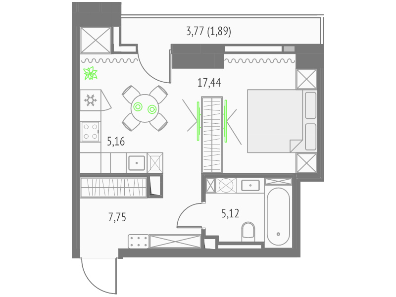 Студия 35,5 м²