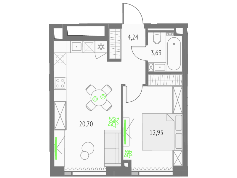 2 ккв (Евро) 41,6 м²