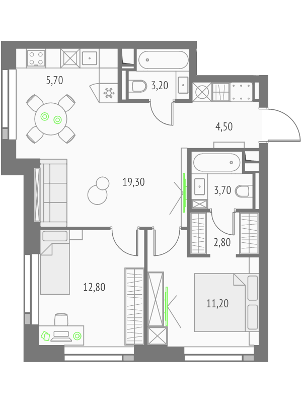 3 ккв (Евро) 63,2 м²