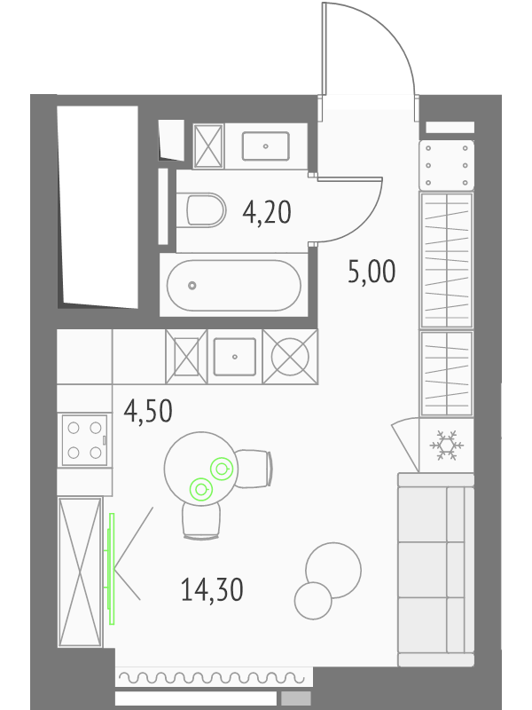 Студия 28 м²