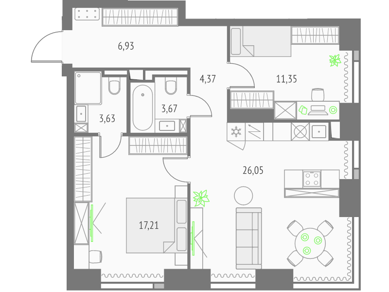 3 ккв (Евро) 73,2 м²