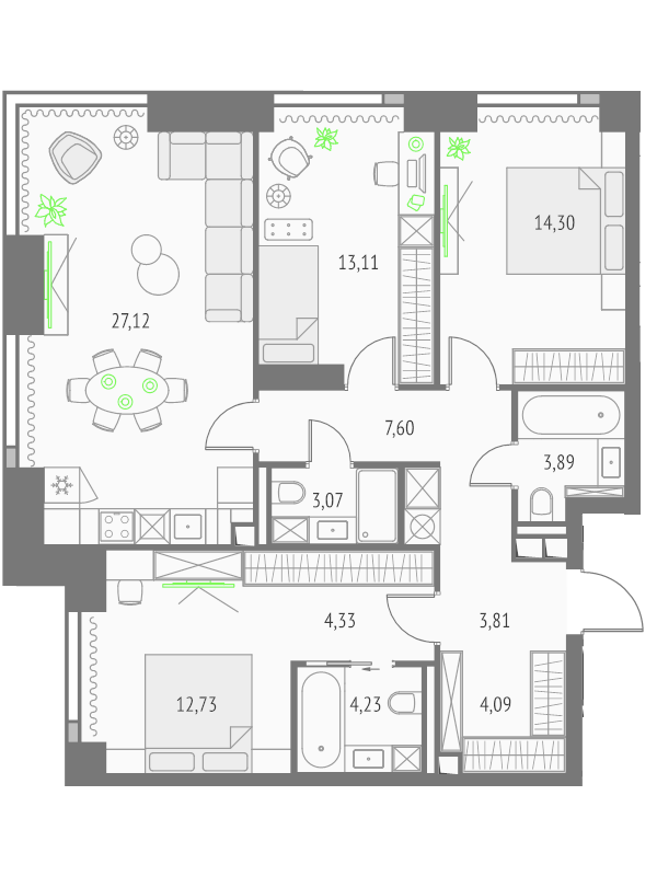 4 ккв (Евро) 98,3 м²