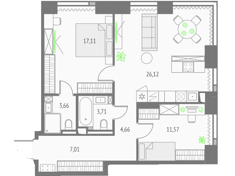 3 ккв (Евро) 73,8 м²