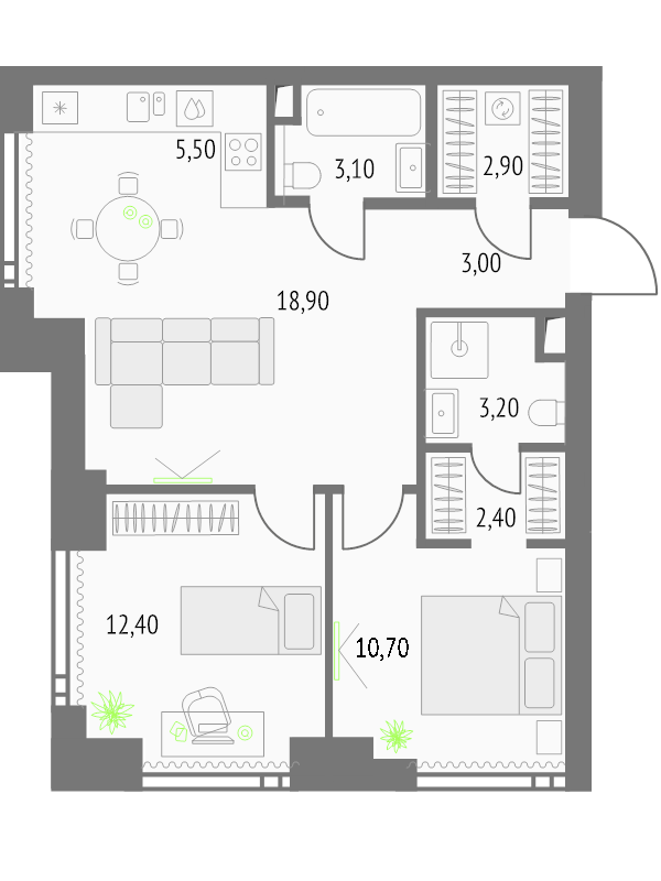 3 ккв (Евро) 63,1 м²