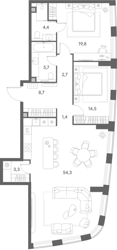 3 ккв (Евро) 114,8 м²