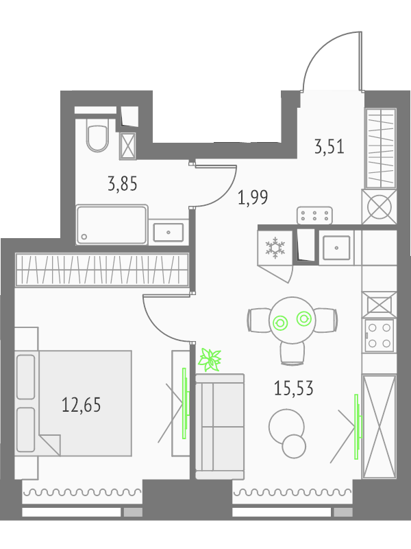2 ккв (Евро) 37,5 м²