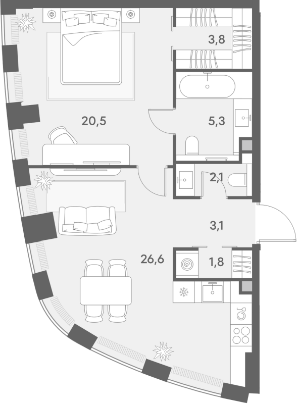 2 ккв (Евро) 63,2 м²