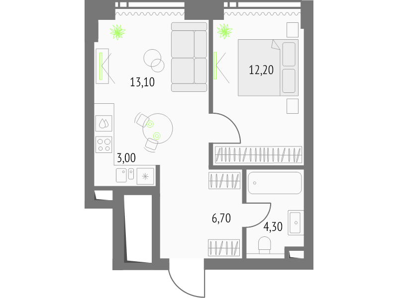 2 ккв (Евро) 39,9 м²