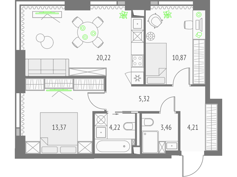 3 ккв (Евро) 61,7 м²