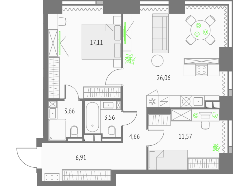 3 ккв (Евро) 73,5 м²