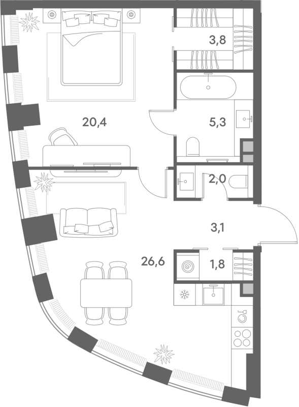 2 ккв (Евро) 63 м²
