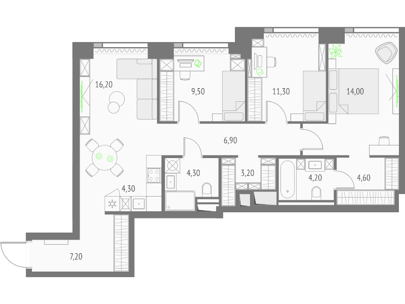 4 ккв (Евро) 85,7 м²