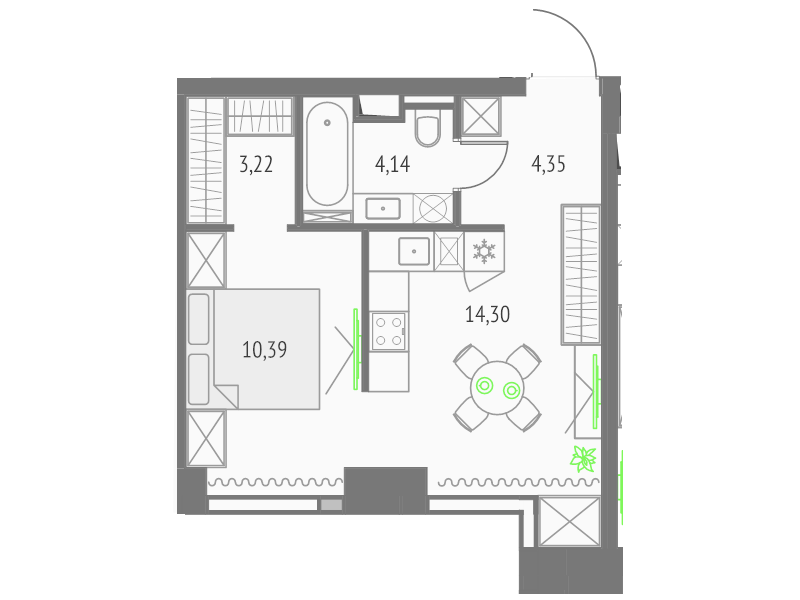 Студия 36,4 м²