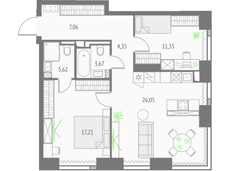 3 ккв (Евро) 73,3 м²