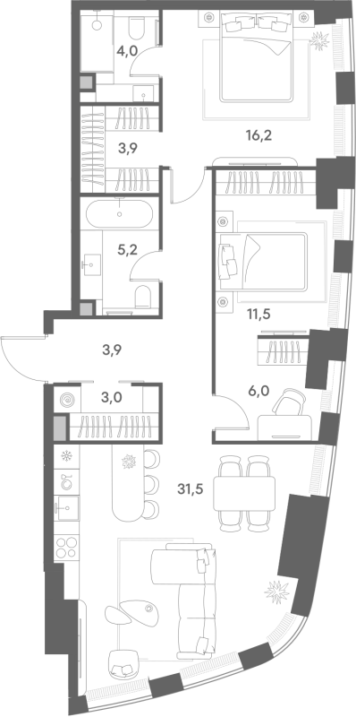 3 ккв (Евро) 92,9 м²
