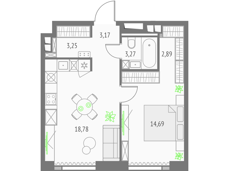 2 ккв (Евро) 46,1 м²