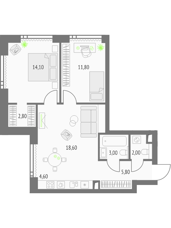 3 ккв (Евро) 64,5 м²