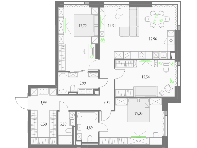 4 ккв (Евро) 113,9 м²