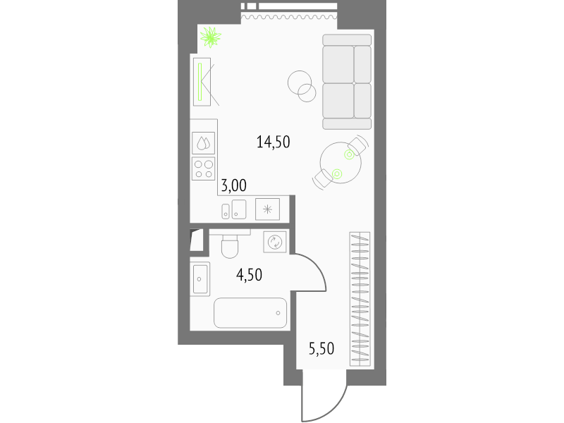 Студия 28,1 м²