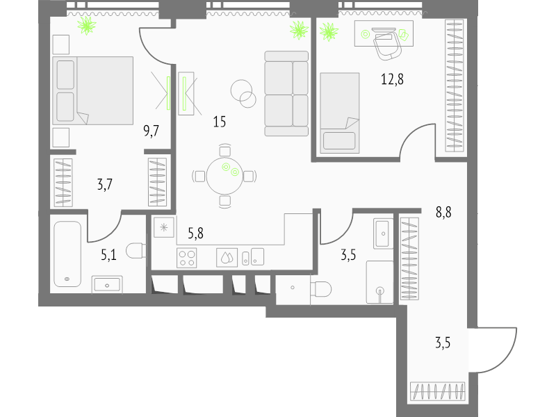 3 ккв (Евро) 68 м²