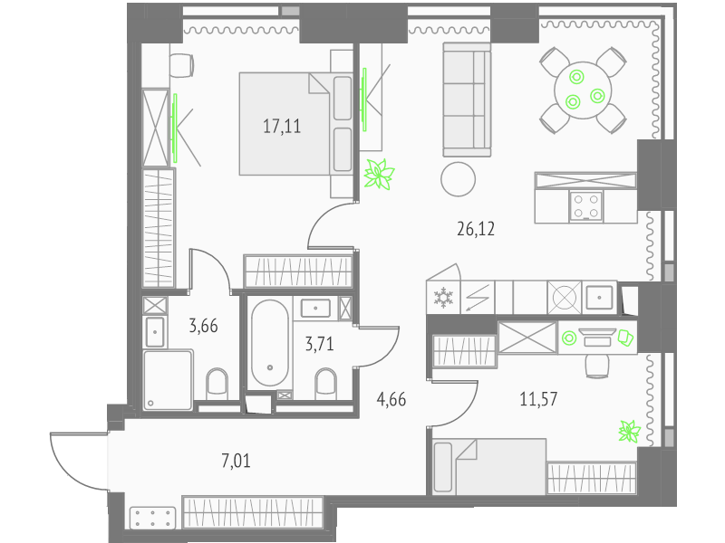 3 ккв (Евро) 73,8 м²