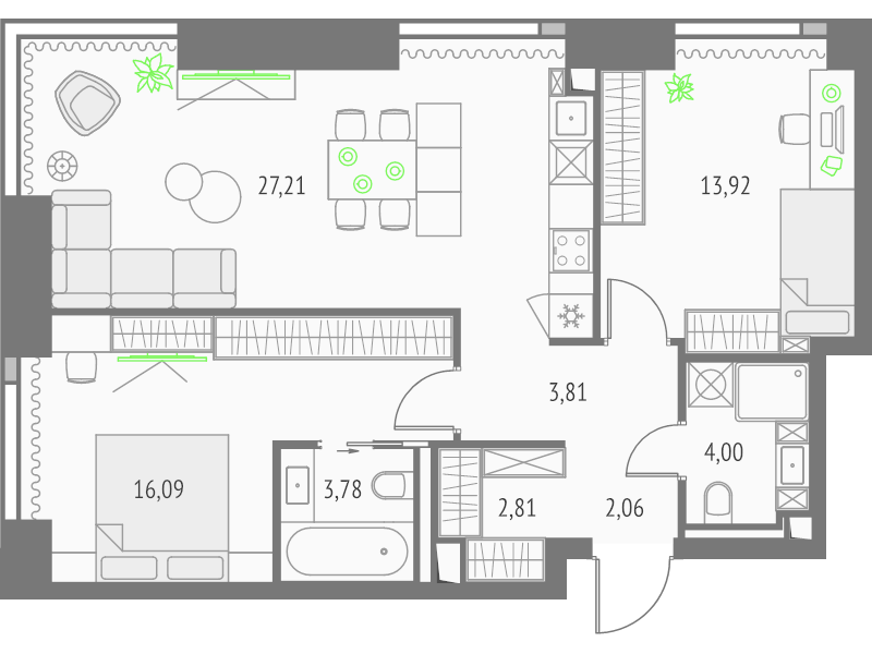 3 ккв (Евро) 73,7 м²