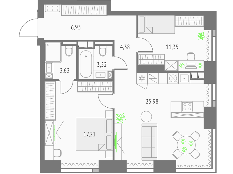 3 ккв (Евро) 73 м²