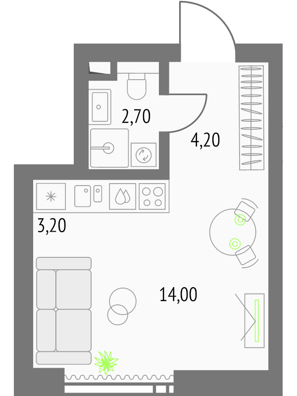 Студия 25,6 м²