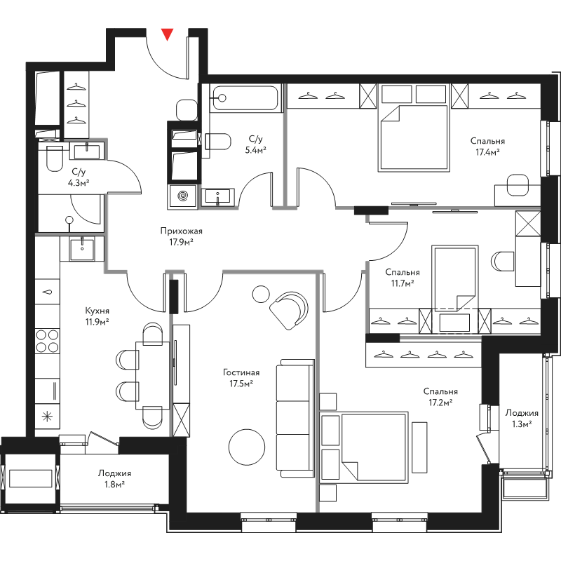4 ккв 106,4 м²