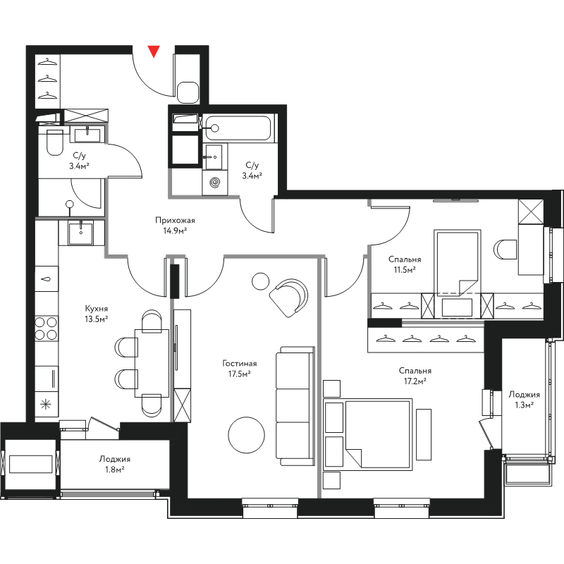 3 ккв 84,5 м²