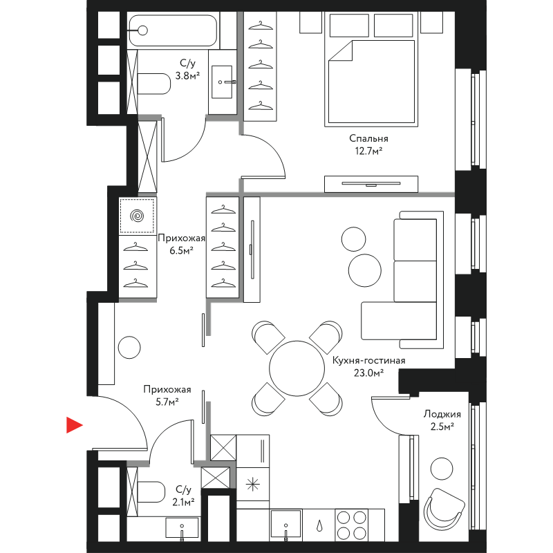 2 ккв (Евро) 55,5 м²