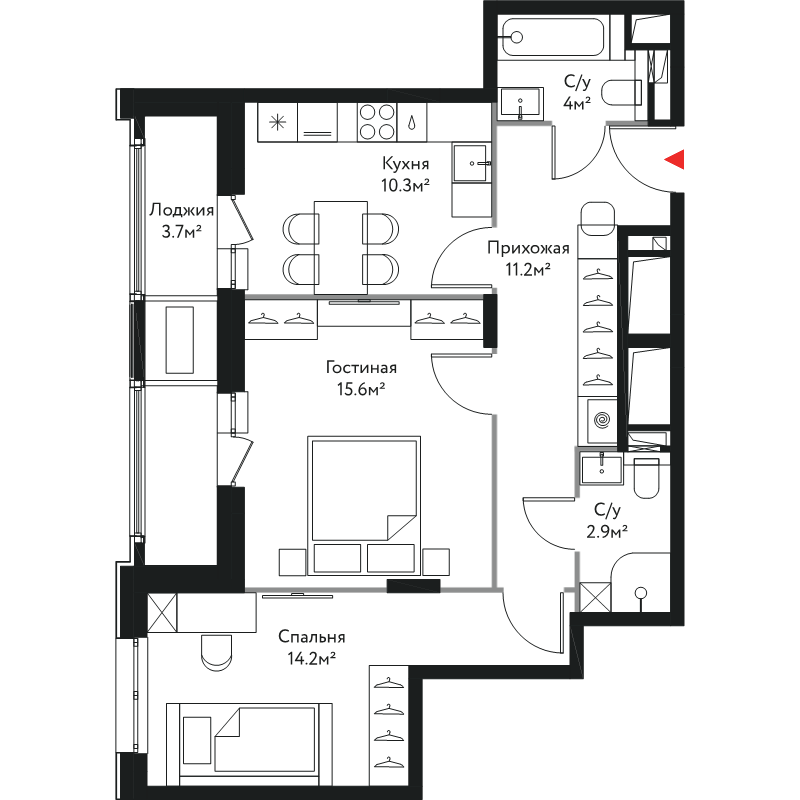 2 ккв 61,9 м²