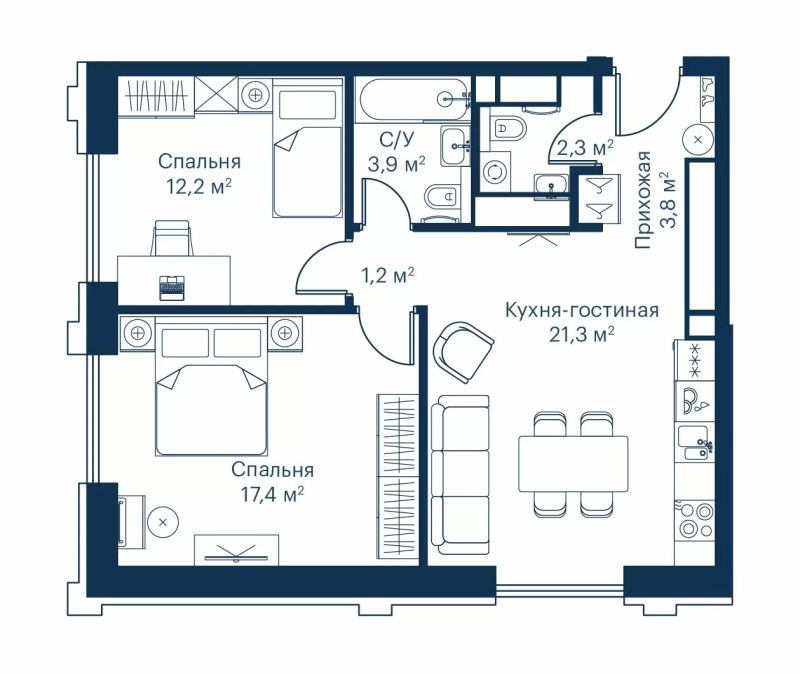 3 ккв (Евро) 62,8 м²