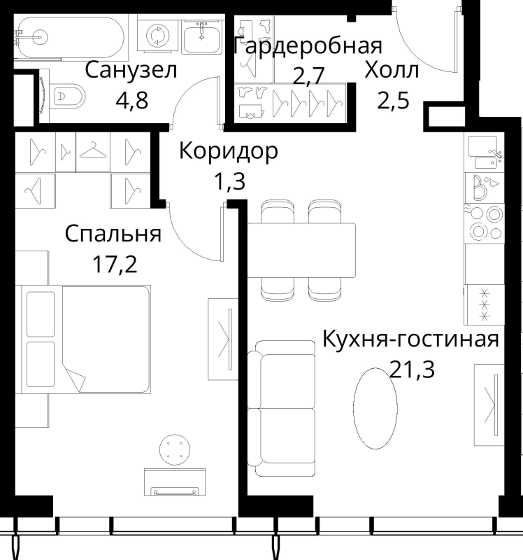 2 ккв (Евро) 49,8 м²
