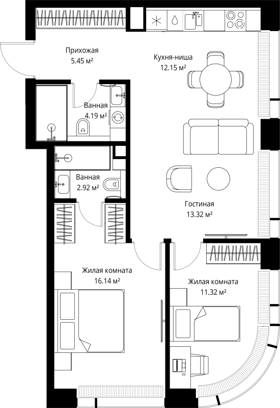 3 ккв (Евро) 65,5 м²