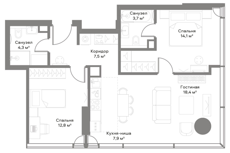 3 ккв (Евро) 67,8 м²