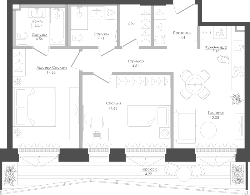3 ккв (Евро) 72,8 м²