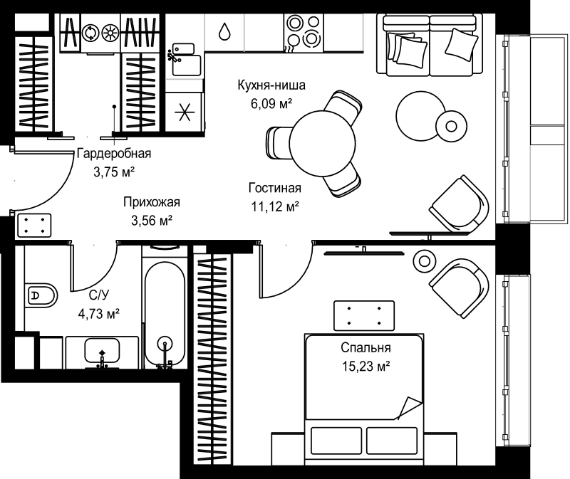 2 ккв (Евро) 44,5 м²