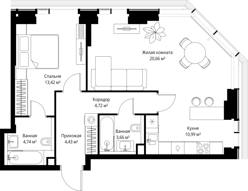 2 ккв (Евро) 62,6 м²