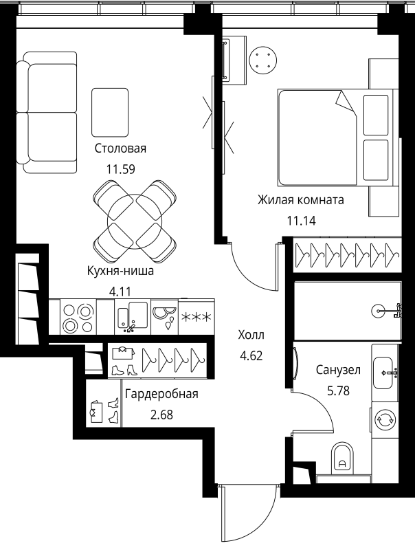 2 ккв (Евро) 39,9 м²